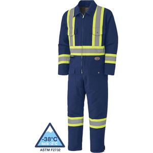 5539A Quilted Duck Coveralls - Navy Blue, Silver/Yellow, Small, Medium, Large, X-Large, 2X-Large, 3X-Large, 4X-Large, Cotton, Meets/Exceeds CSA Z96 Class 1 - Level 2