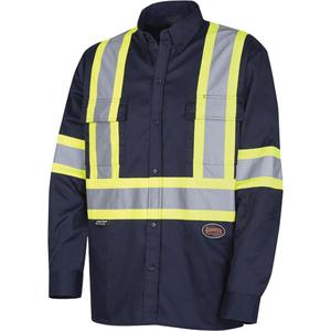 4414 Button-Down Work Shirt - Navy Blue, Silver/Yellow, Small, Medium, Large, X-Large, 2X-Large, 3X-Large, 4X-Large, Poly-Cotton, Meets/Exceeds CSA Z96 Class 1 - Level 2