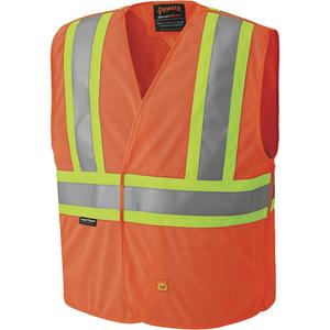 6914A Flame Resistant Safety Vest - High Visibility Orange, Yellow & Silver, 2X-Large/3X-Large, Small/Medium, Large/X-Large, 4X-Large/5X-Large, Polyester, Meets/Exceeds CSA Z96 Class 2 - Level 2