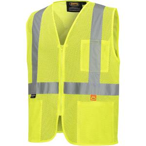6944 FR Safety Vest - High Visibility Lime-Yellow, Silver, 2X-Large, Small, Medium, Large, X-Large, 3X-Large, 4X-Large, 5X-Large, Polyester, ASTM D6413,  EN ISO 14116 Index 1