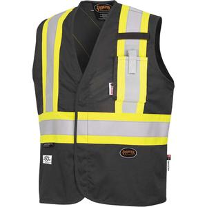 7729 FR-Tech® Flame-Resistant Arc Safety Vest - Cotton/Nylon, 2X-Large, Small, Medium, Large, X-Large, 3X-Large, 4X-Large, Black, CSA Z462-21, CGSB 155.20-2017, CSA Z96-22 Class 2 Level 2, 10 cal/cm², 2
