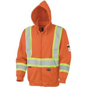 338SF Flame-Resistant Zip-Style Safety Hoodie - Cotton, X-Small, Small, Medium, Large, 2X-Large, 3X-Large, 4X-Large, 5X-Large, 6X-Large, 7X-Large, High Visibility Orange, Men's, 22 cal/cm², ASTM F1506/NFPA 2112/NFPA 70E