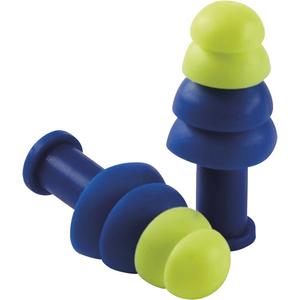 Reusable Tapered Earplugs - Uncorded, 27, One-Size, Meets/Exceeds CSA Class AL/ANSI S3.19-1974, Bulk - Box, Blue & High-Visibility Green