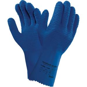 Alphatec® 62-401 Gloves - 7, 8, 9, 10, 11, 12.6", Gauntlet, Rubber Latex, Cotton, EN 374:2016-1 Type A/EN 374:2016-2/EN 374:2016-5, AKLMPT, Blue