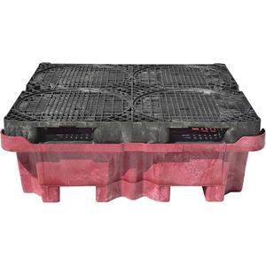 4-Drum Ultra-Spill King® Drum Spill Pallet - 51", 51", 17.5", 85 US gal., 6500 lbs., Red & Grey, High Density Polyethylene (HDPE), 5-Year Warranty