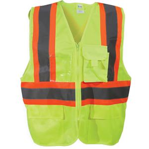 Zipper Safety Vest - High Visibility Lime-Yellow, Orange & Silver, 2X-Large/3X-Large, Polyester, Meets/Exceeds CSA Z96 Class 2 - Level 2