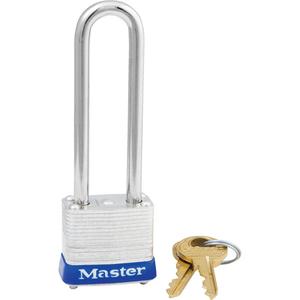 Padlock - Security Padlock, 1-1/8", 3/16", 2-1/2", 1/2", Laminated Steel, Steel, Silver, Keyed Alike