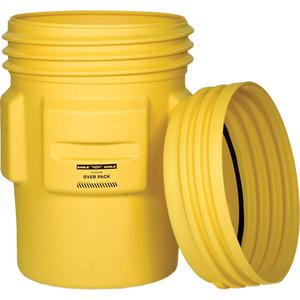 Overpack Plastic Drum Barrel - 39", 95 US gal., Stationary, Yellow, High-Density Polyethylene, 31" D x 41.25" H
