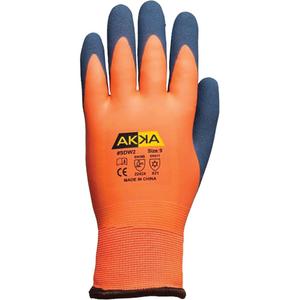 Abrasion-Resistant Work Gloves - Small/7, Medium/8, Large/9, X-Large/10, 2X-Large/11, 3X-Large/12, Non-Knit, Rubber Latex, Dipped Palm, Unlined, Orange & Blue