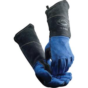 Caiman® Welder's Gloves - Large, Fleece, Split Cowhide, Blue, Gauntlet, 18", Slip On