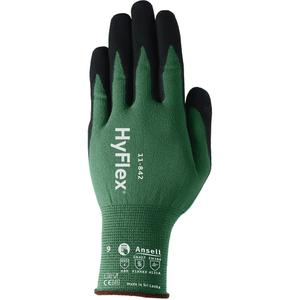 HyFlex® 11-842 Sustainable Multi-Purpose Gloves - 5, 7, 8, 9, 10, 11, 12, 15, Nylon, Foam Nitrile, Dipped Palm, Unlined, Black, Green, Knitted, Knitwrist