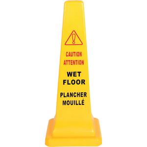 Wet Floor Safety Cone - 26", Bilingual with Pictogram, Plastic, Upright, Caution Wet Floor / Attention Plancher Mouillé
