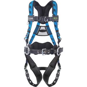 Miller® AirCore™  Safety Harness - Work Positioning, AP, 400 lbs., 2X-Large, Back - Side, Tongue Buckle, Quick-Connect, Blue, Black, Aluminum, Cam, OSHA 1926.502, ANSI A10.32, ANSI Z359.11-14
