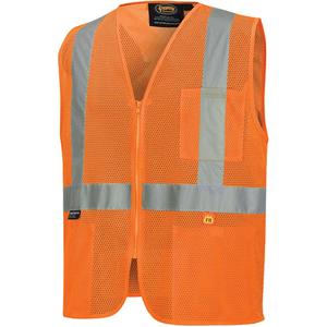 6943 Flame-Resistant Mesh Safety Vest - High Visibility Orange, Silver, 2X-Large, Small, Medium, Large, X-Large, 3X-Large, 4X-Large, 5X-Large, Polyester, Meets/Exceeds CSA Z96 Class 2 - Level 2, Zipper