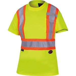 6949 Women's Bird's-Eye Safety T-Shirt - High Visibility Lime-Yellow, Silver/Yellow, X-Small, Small, Medium, Large, X-Large, 2X-Large, 3X-Large, 4X-Large, Polyester, Meets/Exceeds CSA Z96 Class 2 - Level 2