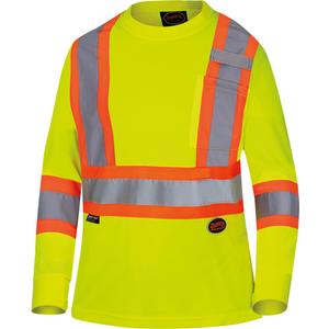 6969 Women's Bird's-Eye Long-Sleeved Safety Shirt - High Visibility Lime-Yellow, Silver/Orange, X-Small, Small, Medium, Large, X-Large, 2X-Large, 3X-Large, 4X-Large, Polyester, Meets/Exceeds CSA Z96 Class 2 - Level 2