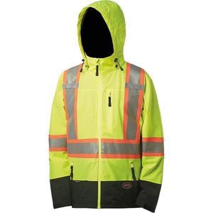 5221 Softshell Waterproof Premium  Safety Jacket - High Visibility Lime-Yellow, Silver/Orange, Small, Medium, Large, X-Large, 2X-Large, 3X-Large, 4X-Large, Polyester, Meets/Exceeds CSA Z96 Class 2 - Level 2