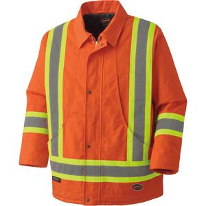 5537A Quilted Duck Safety Parka - High Visibility Orange, Silver/Lime-Green, Small, Medium, Large, X-Large, 2X-Large, 3X-Large, 4X-Large, Cotton, Meets/Exceeds CSA Z96 Class 2 - Level 2, 5