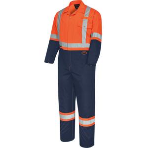 5514BBT 2-Tone Safety Coveralls with Zipper Closure - High Visibility Orange/Navy Blue, Silver, 40 (Tall), 42 (Tall), 44 (Tall), 46 (Tall), 48 (Tall), 50 (Tall), 52 (Tall), 54 (Tall), 56 (Tall), 58 (Tall)