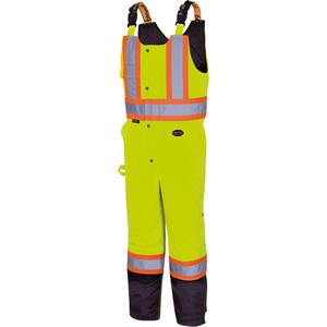5041BB Waterproof Quilted Bib Pants - Black/High Visibility Lime-Yellow, Silver/Orange, 2X-Small, Polyester, ANSI/ISEA 107-2020 Class E Supplemental Type