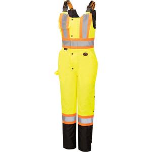 5041BBW Women's High-Visibility Waterproof Safety Overalls - Black/High Visibility Lime-Yellow, Silver/Orange, X-Small, Small, Medium, Large, X-Large, 2X-Large, 3X-Large, 4X-Large, Polyester, 2-Way Zipper with Brass Snap Storm Placket