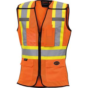 486 Women's High-Visibility Safety Tear-Away Vest - High Visibility Orange, Yellow & Silver, X-Small, Small, Medium, Large, X-Large, 2X-Large, Polyester, Meets/Exceeds CSA Z96 Class 2 - Level 2, 3.5 oz. (120 GSM)