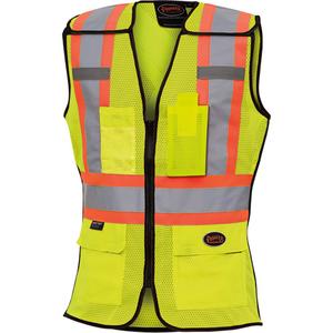 489 Women's High-Visibility Safety Tear-Away Vest - High Visibility Lime-Yellow, Orange & Silver, X-Small, Small, Medium, Large, X-Large, 2X-Large, Polyester, Meets/Exceeds CSA Z96 Class 2 - Level 2