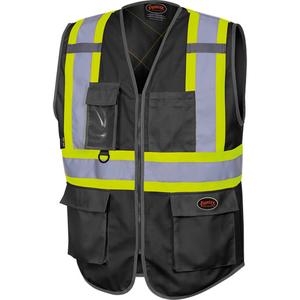 6959BK Tricot High-Visibility Safety Vest with Zipper Closure - Black, Lime-Green & Silver, X-Small, Small, Medium, Large, X-Large, 2X-Large, 3X-Large, 4X-Large, 5X-Large, Polyester, Meets/Exceeds CSA Z96 Class 1 - Level 2