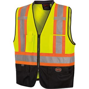 6895 High-Visibility Zip Front Bi-Colour Safety Vest - Black/High Visibility Lime-Yellow, Orange & Silver, Small/Medium, 2X-Large/3X-Large, 4X-Large/5X-Large, Large/X-Large, Polyester, Meets/Exceeds CSA Z96 Class 2 - Level 2