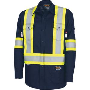 7742SF FR-TECH® High-Visibility 88/12 Arc-Rated Safety Shirt - Small, Medium, Large, X-Large, 2X-Large, 3X-Large, 4X-Large, 5X-Large, Navy Blue, 10 cal/cm², NFPA 70E/ASTM F1506/NFPA 2112, 2, Button, Twill