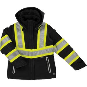 Women’s Insulated Flex Safety Jacket - Black, Silver/Lime-Green, 2X-Large, Polyester, Meets/Exceeds CSA Z96 Class 1 - Level 2, ANSI Type 0 Class 1