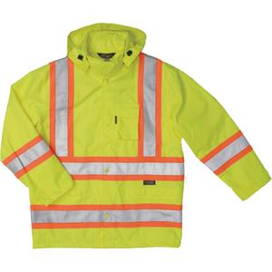 Ripstop Safety Rain Jacket - High Visibility Lime-Yellow, Silver/Orange, Small, Polyester, Meets/Exceeds CSA Z96 Class 2 - Level 2, ANSI Type R Class 3