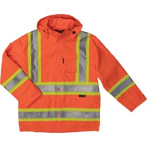 Ripstop Safety Rain Jacket - High Visibility Orange, Silver/Lime-Green, 2X-Large, Polyester, Meets/Exceeds CSA Z96 Class 2 - Level 2, ANSI Type R Class 3