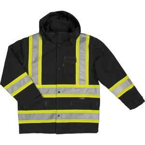 Ripstop Safety Rain Jacket - Black, Silver/Lime-Green, 2X-Large, Polyester, Meets/Exceeds CSA Z96 Class 1 - Level 2, ANSI Type 0 Class 1