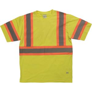 Short Sleeve Safety T-Shirt - High Visibility Lime-Yellow, Silver/Orange, X-Small, Small, Medium, Large, X-Large, 2X-Large, 3X-Large, 4X-Large, 5X-Large, Cotton, Meets/Exceeds CSA Z96 Class 1 - Level 2