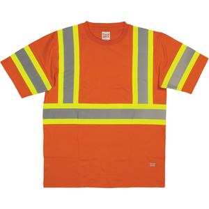 Short Sleeve Safety T-Shirt - High Visibility Orange, Silver/Lime-Green, X-Small, Small, Medium, Large, X-Large, 2X-Large, 3X-Large, 4X-Large, 5X-Large, Cotton, Meets/Exceeds CSA Z96 Class 1 - Level 2