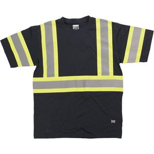 Short Sleeve Safety T-Shirt - Black, Silver/Lime-Green, X-Small, Small, Medium, Large, X-Large, 2X-Large, 3X-Large, 4X-Large, 5X-Large, Cotton, Meets/Exceeds CSA Z96 Class 1 - Level 2