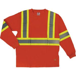 Long Sleeve Safety T-Shirt - High Visibility Orange, Silver/Lime-Green, X-Small, Small, Medium, Large, X-Large, 2X-Large, 3X-Large, 4X-Large, 5X-Large, Cotton, Meets/Exceeds CSA Z96 Class 1 - Level 2