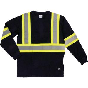 Long Sleeve Safety T-Shirt - Black, Silver/Lime-Green, X-Small, Small, Medium, Large, X-Large, 2X-Large, 3X-Large, 4X-Large, 5X-Large, Cotton, Meets/Exceeds CSA Z96 Class 1 - Level 2