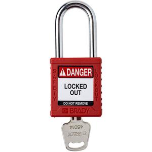 Compact Lockout Padlock - Safety Padlock, 1-1/2", 17/100", 1-1/2", Nylon, Steel, Red, Keyed Different, 1-2/5", 1