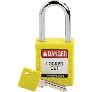 Compact Lockout Padlock - Safety Padlock, 1-1/2", 17/100", 1-1/2", Nylon, Steel, Yellow, Keyed Different, 1-2/5", 1