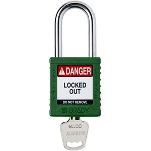 Compact Lockout Padlock - Safety Padlock, 1-1/2", 17/100", 1-1/2", Nylon, Steel, Green, Keyed Different, 1-2/5", 1