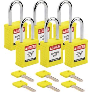 Standard Lockout Padlock - Safety Padlock, 1-1/2", 1/4", 1-1/2", Nylon, Steel, Yellow, Keyed Alike, 1-3/4", 1