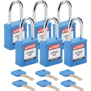 Standard Lockout Padlock - Safety Padlock, 1-1/2", 1/4", 1-1/2", Nylon, Steel, Blue, Keyed Alike, 1-3/4", 1