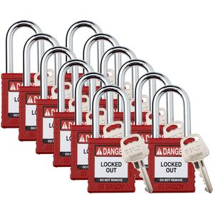 Standard Lockout Padlock - Safety Padlock, 1-1/2", 1/4", 1-1/2", Nylon, Steel, Red, Keyed Different, 1-3/4", 1