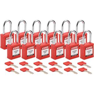 Standard Lockout Padlock - Safety Padlock, 1-1/2", 1/4", 1-1/2", Nylon, Steel, Red, Keyed Alike, 1-3/4", 1