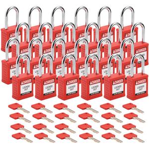 Standard Lockout Padlock - Safety Padlock, 1-1/2", 1/4", 1-1/2", Nylon, Steel, Red, Keyed Alike, 1-3/4", 1