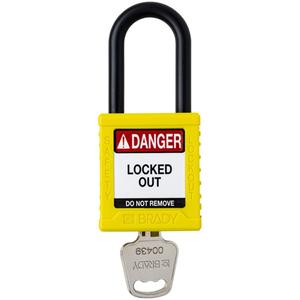 Standard Lockout Padlock - Safety Padlock, 1-1/2", 1/4", 1-1/2", Nylon, Plastic, Yellow, Keyed Different, 1-3/4", 1