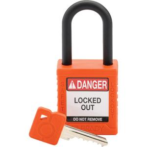 Standard Lockout Padlock - Safety Padlock, 1-1/2", 1/4", 1-1/2", Nylon, Plastic, Orange, Keyed Different, 1-3/4", 1