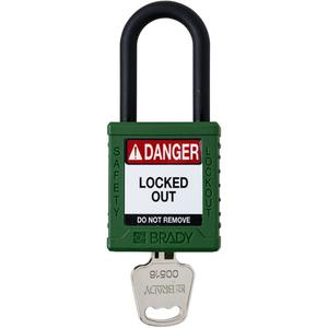 Standard Lockout Padlock - Safety Padlock, 1-1/2", 1/4", 1-1/2", Nylon, Plastic, Green, Keyed Different, 1-3/4", 1
